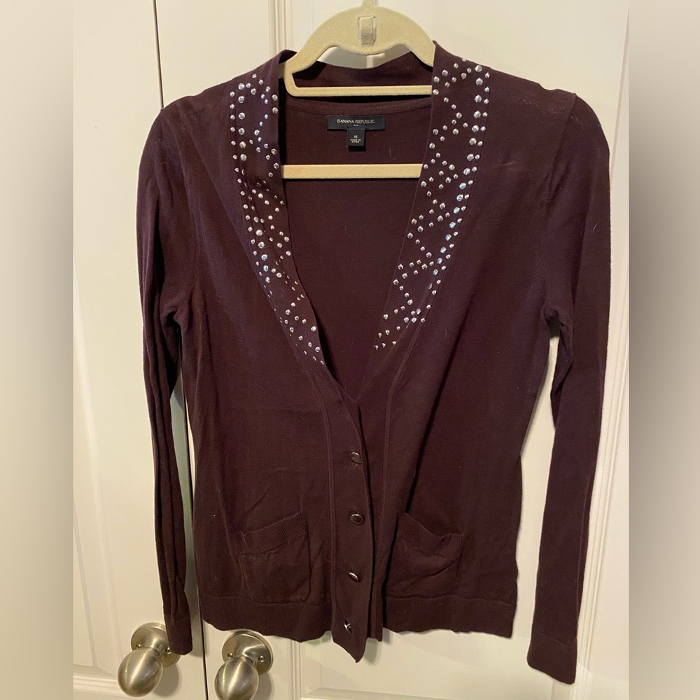 Banana Republic burgandy studded cardigan